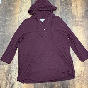 Market & Spruce 1x Maroon Burgundy hooded long sleeve top 1x